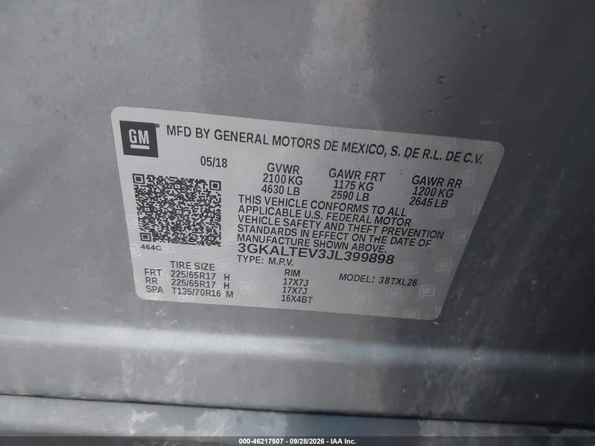 GMC TERRAIN 2018 VIN 3GKALTEV3JL399898