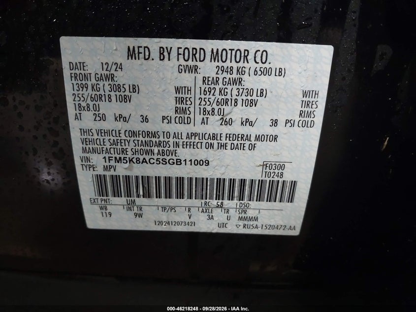 FORD POLICE INTERCEPTOR UTILITY 2025 VIN 1FM5K8AC5SGB11009