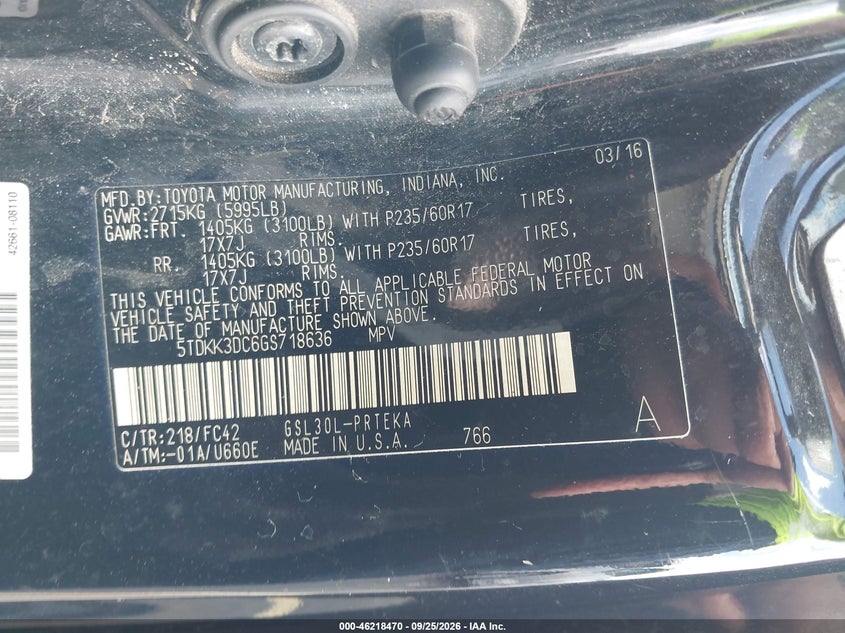 2016 TOYOTA SIENNA LE 8 PASSENGER · Фото 9