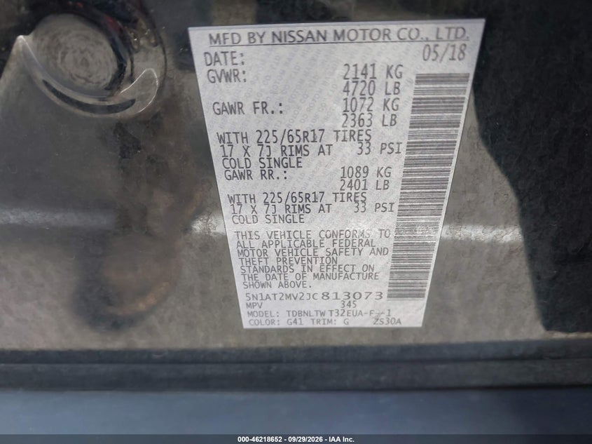 NISSAN ROGUE 2018 VIN 5N1AT2MV2JC813073