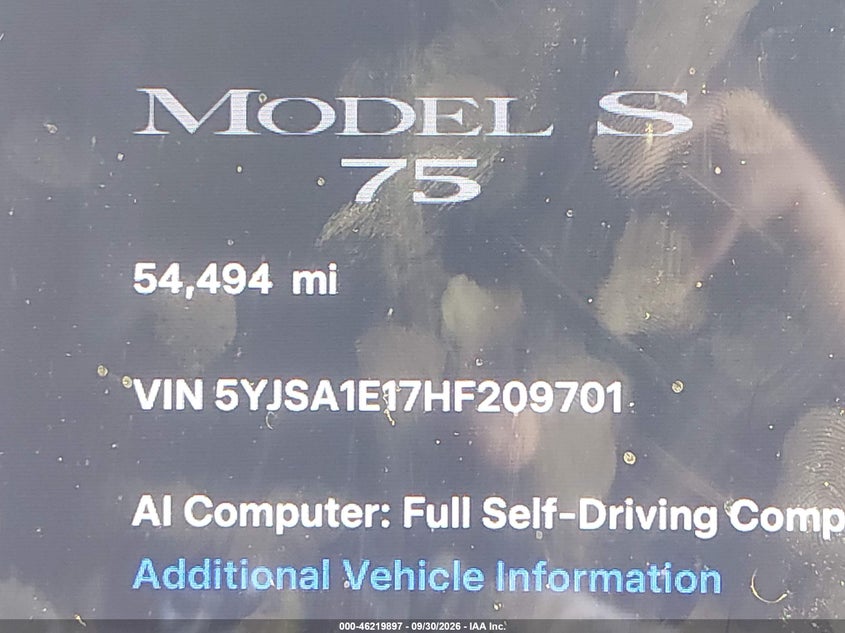 TESLA MODEL S 2017 VIN 5YJSA1E17HF209701