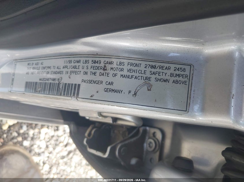 AUDI A6 2000 VIN WAUED24B7YN061827