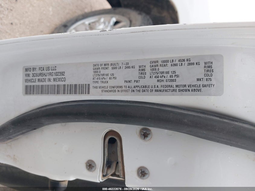 RAM 2500 2024 VIN 3C6UR5HJ1RG102392