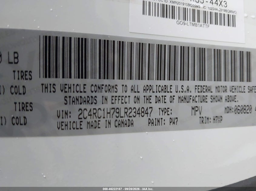 CHRYSLER PACIFICA HYBRID 2020 VIN 2C4RC1H79LR234847