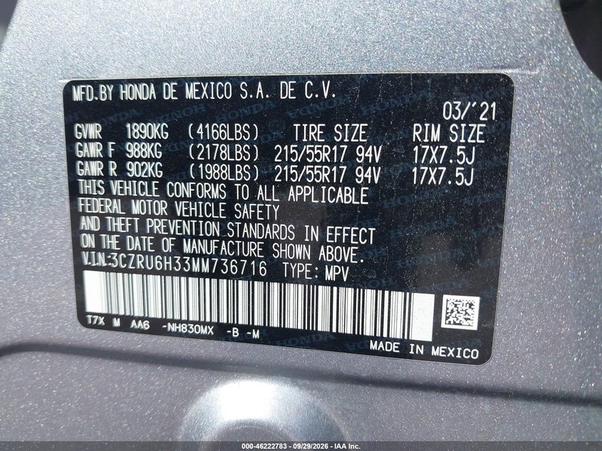 2021 HONDA HR-V AWD LX · Фото 9