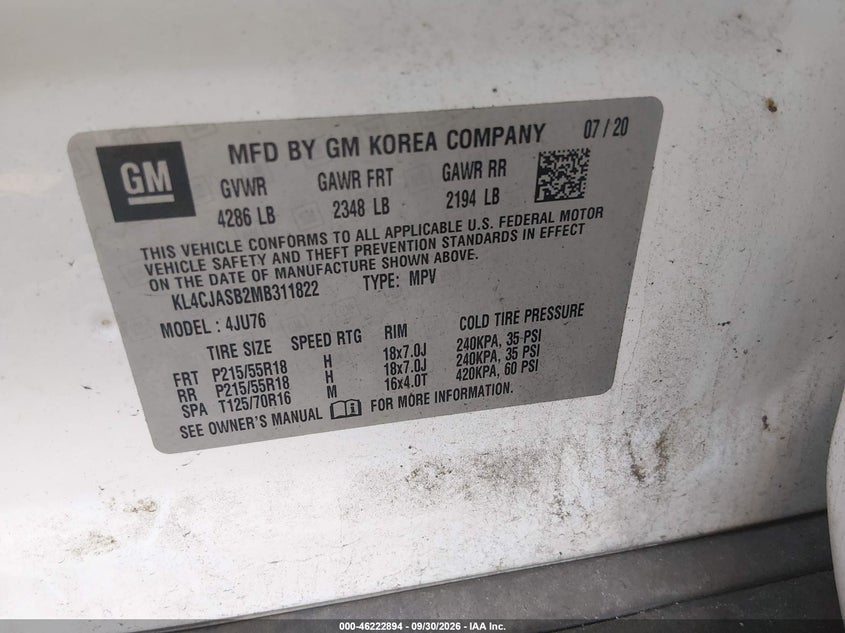 BUICK ENCORE 2021 VIN KL4CJASB2MB311822