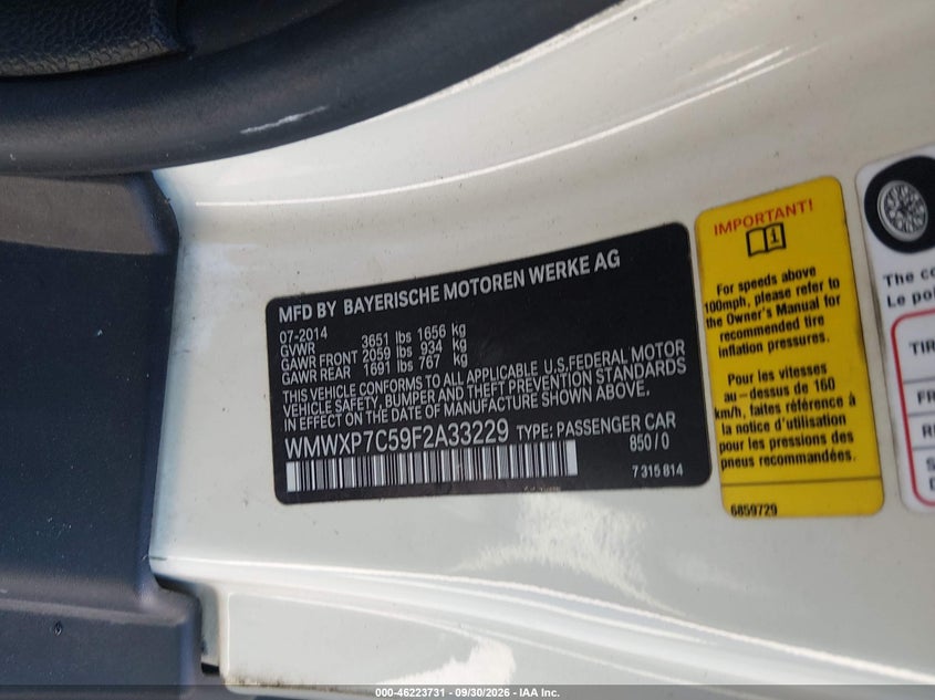 MINI HARDTOP 2015 VIN WMWXP7C59F2A33229