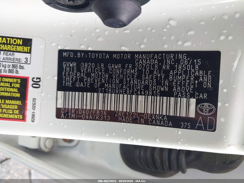 2015 TOYOTA COROLLA LE - zdjęcie 9