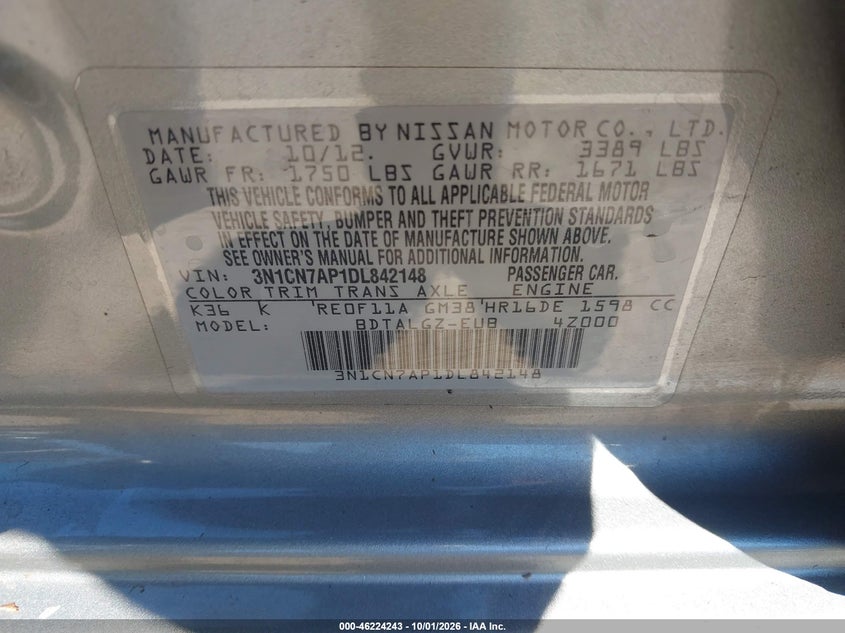 2013 NISSAN VERSA 1.6 SL · Фото 9