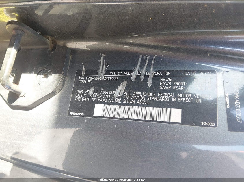 VOLVO C30 2013 VIN YV1672MK4D2303557