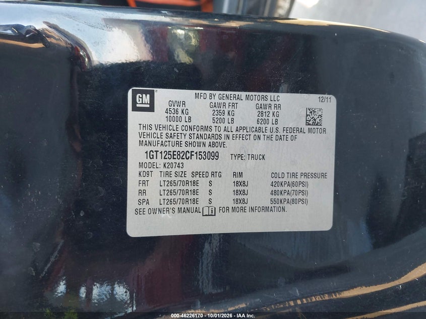 Vin: 1gt125e82cf153099, lot: 46726158, gmc sierra 2500hd denali 20124