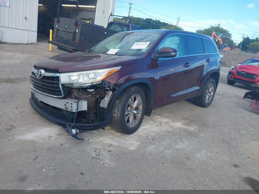 Vin: 5tdbkrfh9fs159366, lot: 46727212, toyota highlander le plus v6 20152