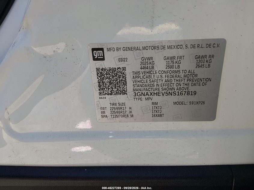 CHEVROLET EQUINOX 2022 VIN 3GNAXHEV5NS167819