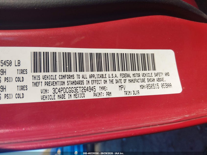 DODGE JOURNEY 2014 VIN 3C4PDCGG3ET264945