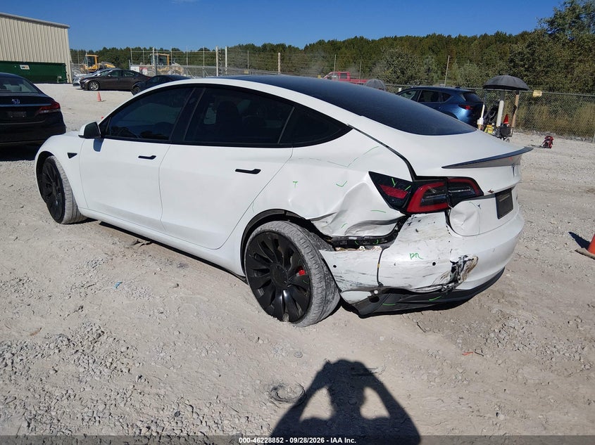 Vin: 5yj3e1ec3nf315293, lot: 46728840, tesla model 3 performance dual motor all-wheel drive 20223