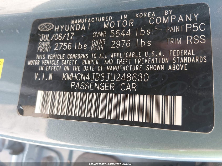GENESIS G80 2018 VIN KMHGN4JB3JU248630