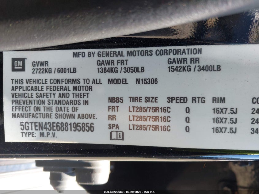 HUMMER H3 SUV 2008 VIN 5GTEN43E688195856