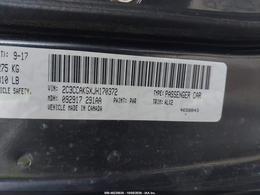 CHRYSLER 300 2018 VIN 2C3CCAKGXJH170372