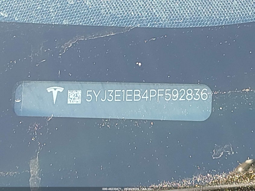 TESLA MODEL 3 2023 VIN 5YJ3E1EB4PF592836