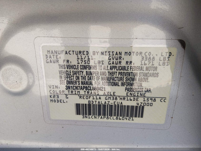 2012 NISSAN VERSA 1.6 S · Фото 9