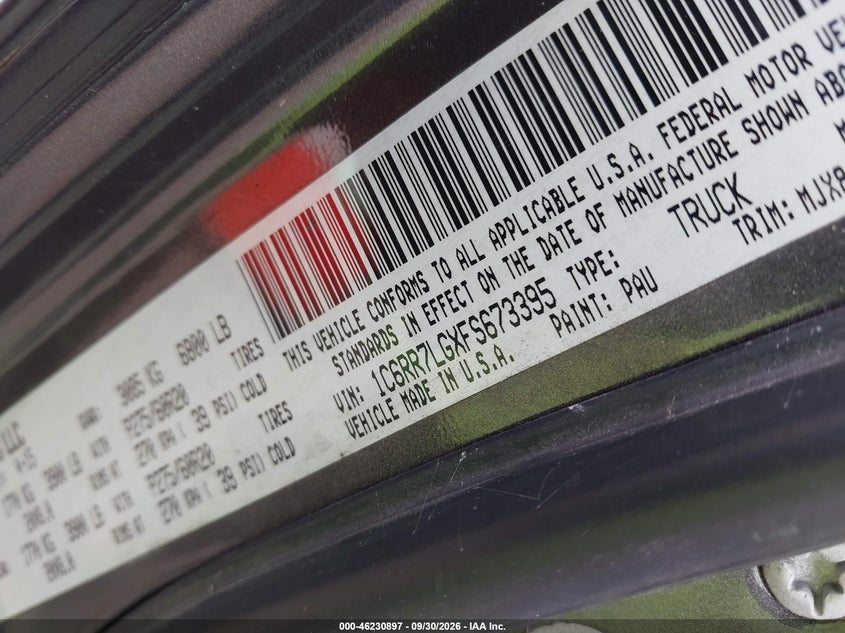 RAM 1500 2015 VIN 1C6RR7LGXFS673395