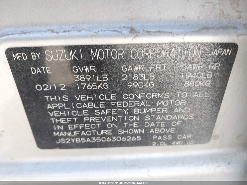 2012 SUZUKI SX4 PREMIUM/TECH VALU PKG (NAV) · Фото 9