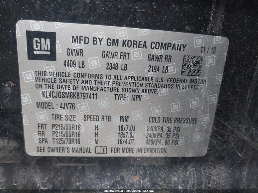 BUICK ENCORE 2019 VIN KL4CJGSM8KB797411
