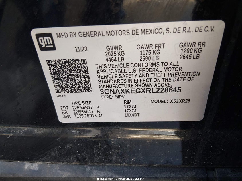 CHEVROLET EQUINOX 2024 VIN 3GNAXKEGXRL228645