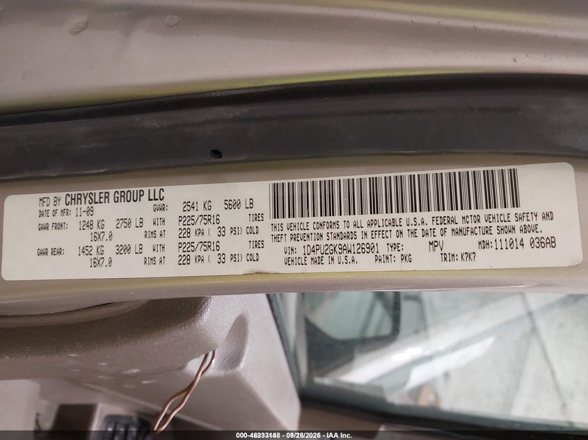 DODGE NITRO 2010 VIN 1D4PU2GK9AW126901