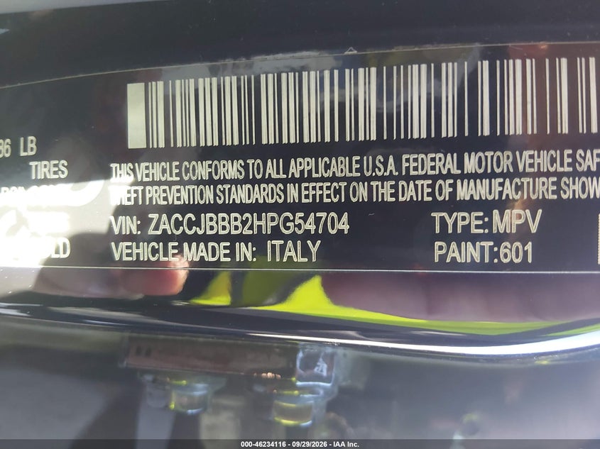 JEEP RENEGADE 2017 VIN ZACCJBBB2HPG54704