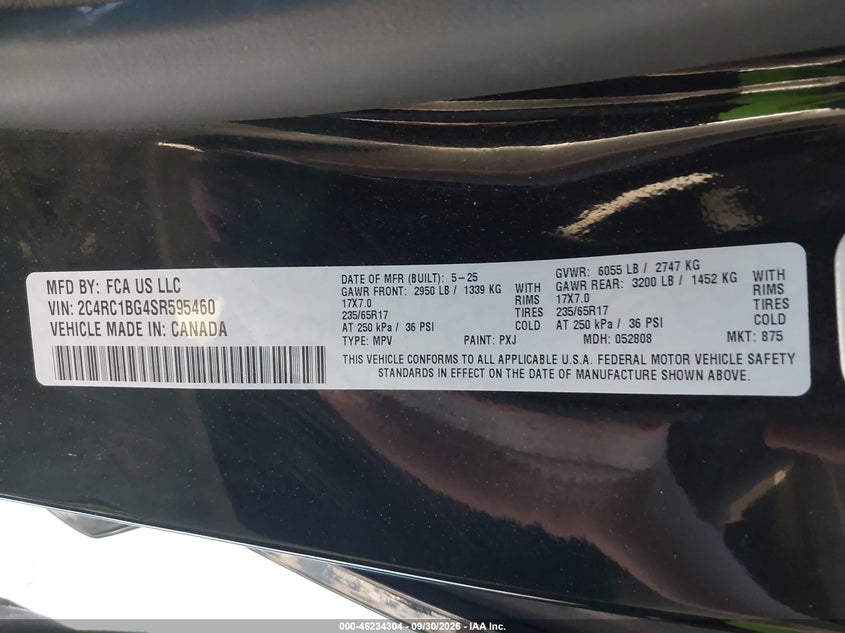 CHRYSLER PACIFICA 2025 VIN 2C4RC1BG4SR595460
