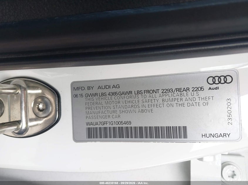AUDI A3 2016 VIN WAUA7GFF1G1005469