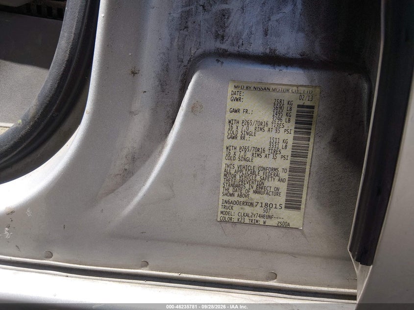 NISSAN FRONTIER 2013 VIN 1N6AD0ERXDN718015