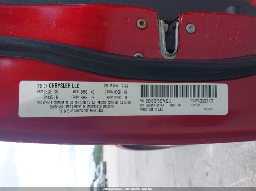 DODGE CALIBER 2008 VIN 1B3HB68F88D742211