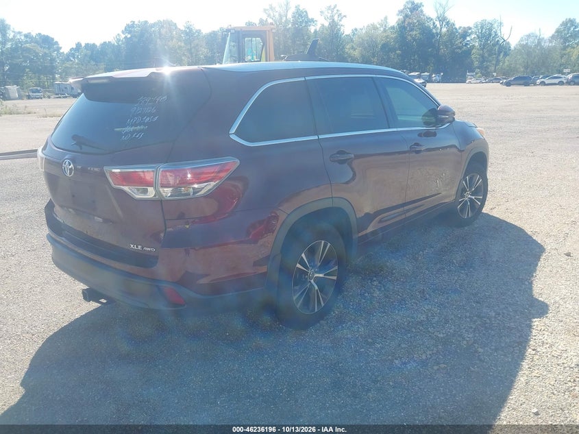 Vin: 5tdjkrfh3gs326401, lot: 46736190, toyota highlander xle v6 20164