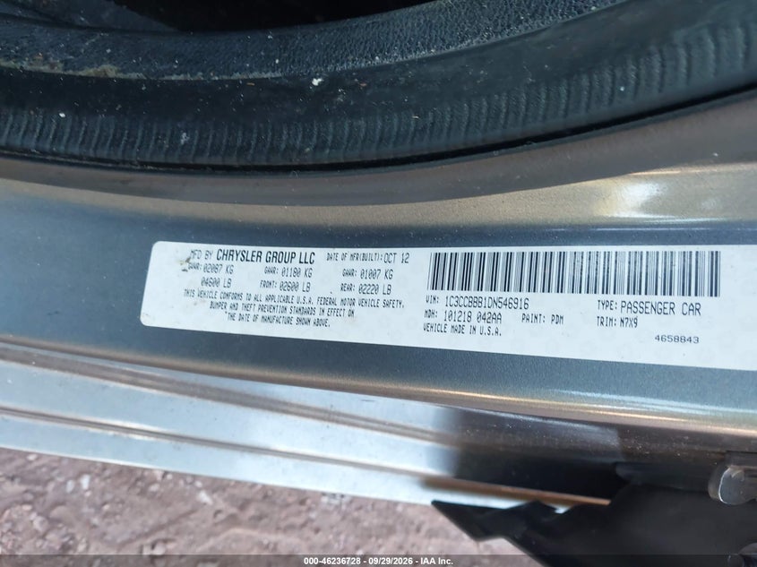 CHRYSLER 200 2013 VIN 1C3CCBBB1DN546916