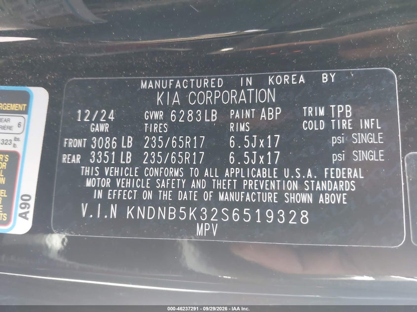 KIA CARNIVAL MPV 2025 VIN KNDNB5K32S6519328