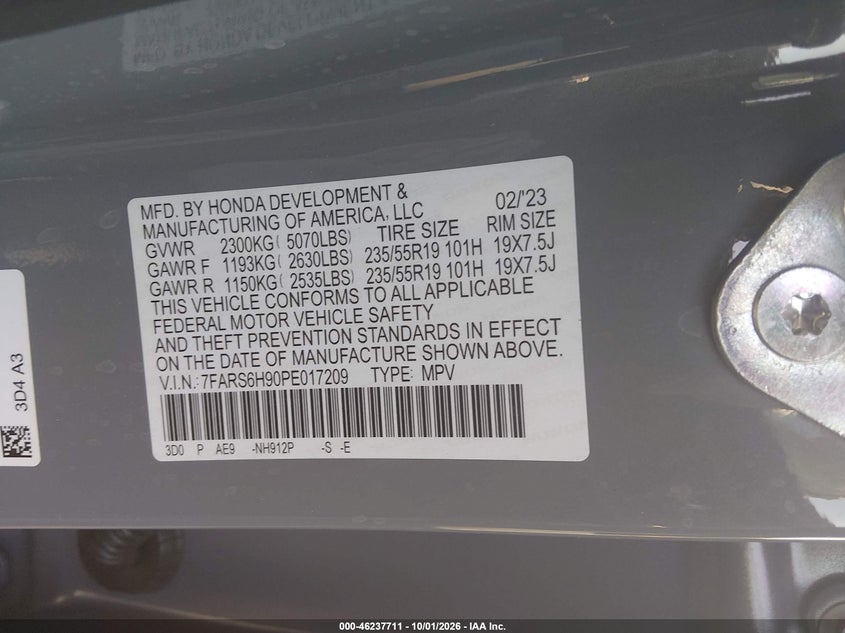 HONDA CR-V HYBRID 2023 VIN 7FARS6H90PE017209