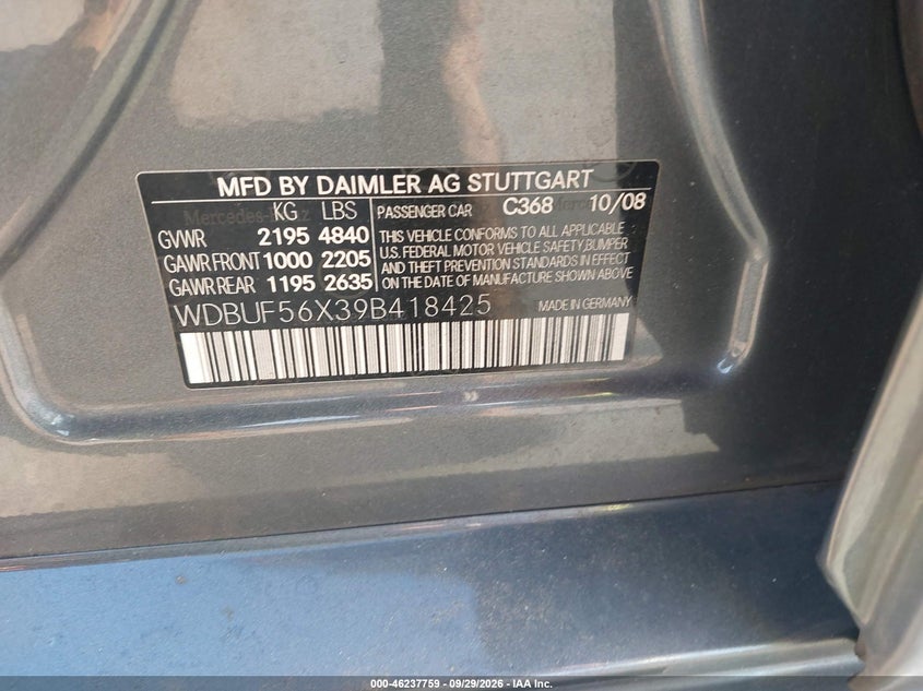 MERCEDES-BENZ E 350 2009 VIN WDBUF56X39B418425