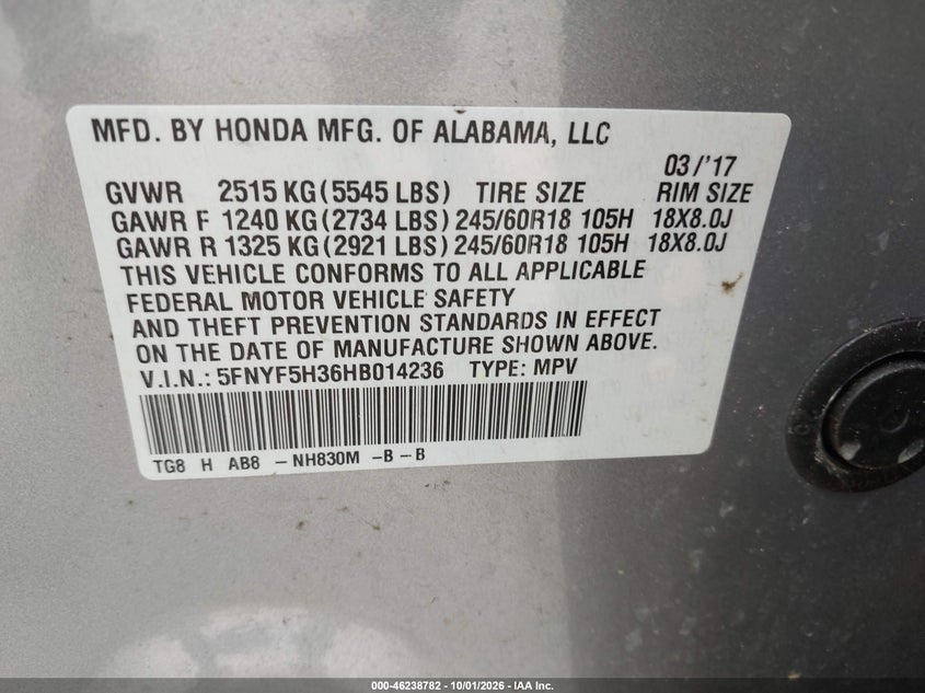 2017 HONDA PILOT EX · Фото 9