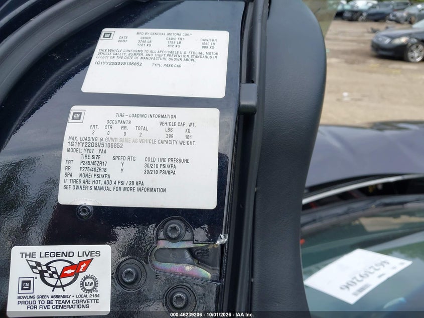 CHEVROLET CORVETTE 1997 VIN 1G1YY22G3V5106852