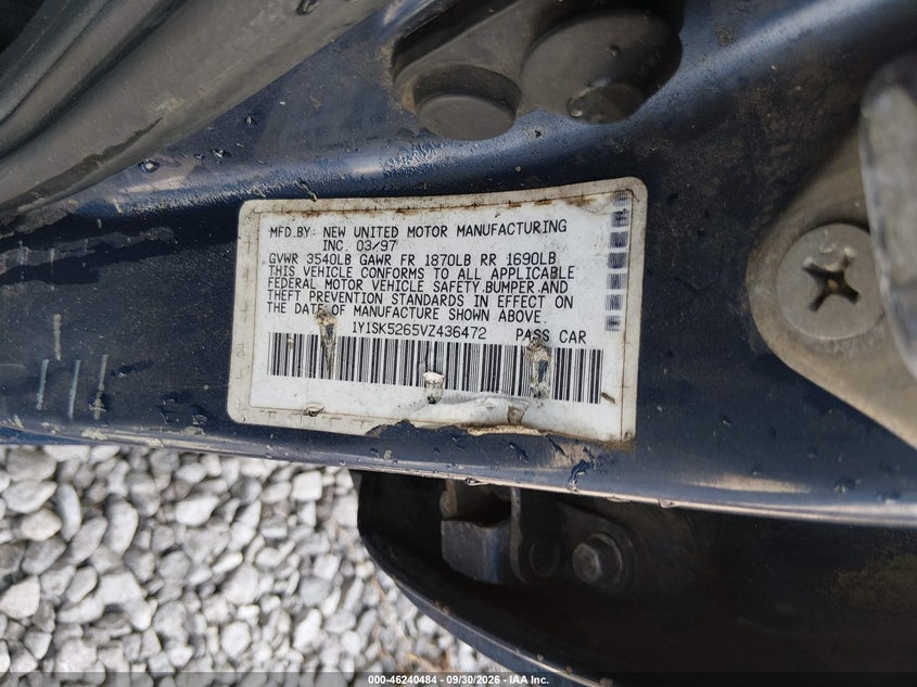 GEO PRIZM 1997 VIN 1Y1SK5265VZ436472