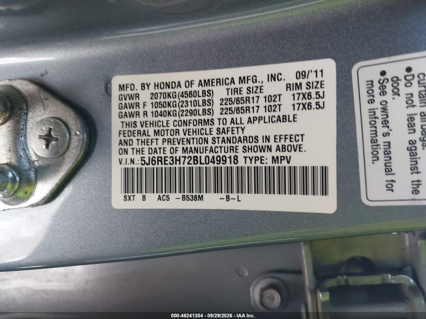 2011 HONDA CR-V EX-L · Фото 9
