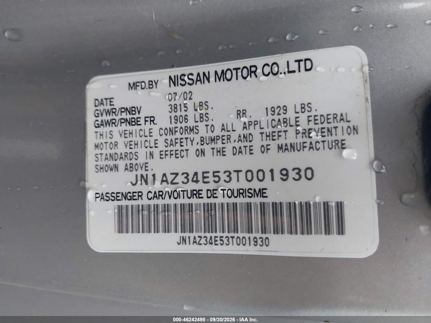 NISSAN 350Z 2003 VIN JN1AZ34E53T001930