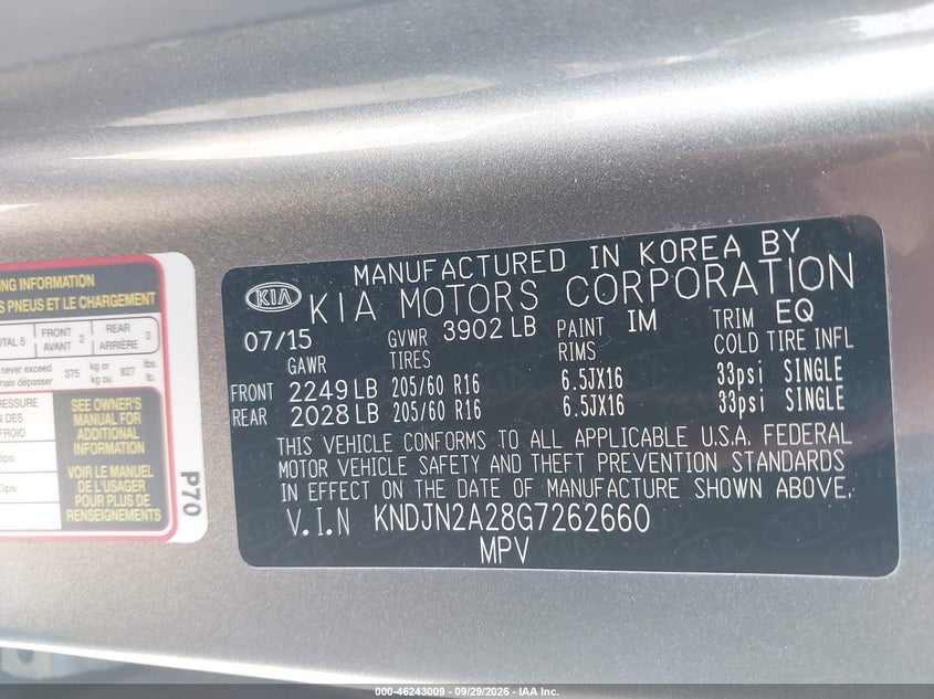 KIA SOUL 2016 VIN KNDJN2A28G7262660