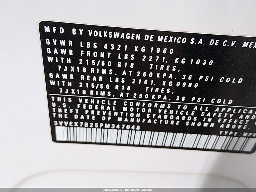 VOLKSWAGEN TAOS 2023 VIN 3VVEX7B25PM347048