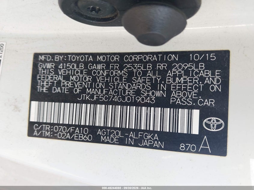 SCION TC 2016 VIN JTKJF5C74GJ019043