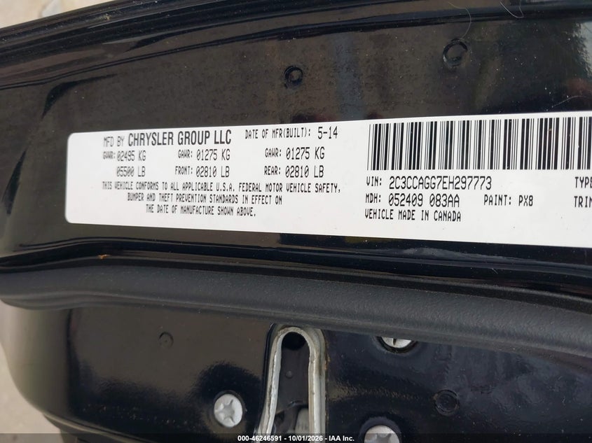 CHRYSLER 300 2014 VIN 2C3CCAGG7EH297773