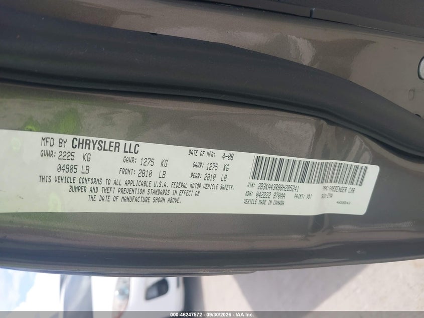 DODGE CHARGER 2008 VIN 2B3KA43R88H285241