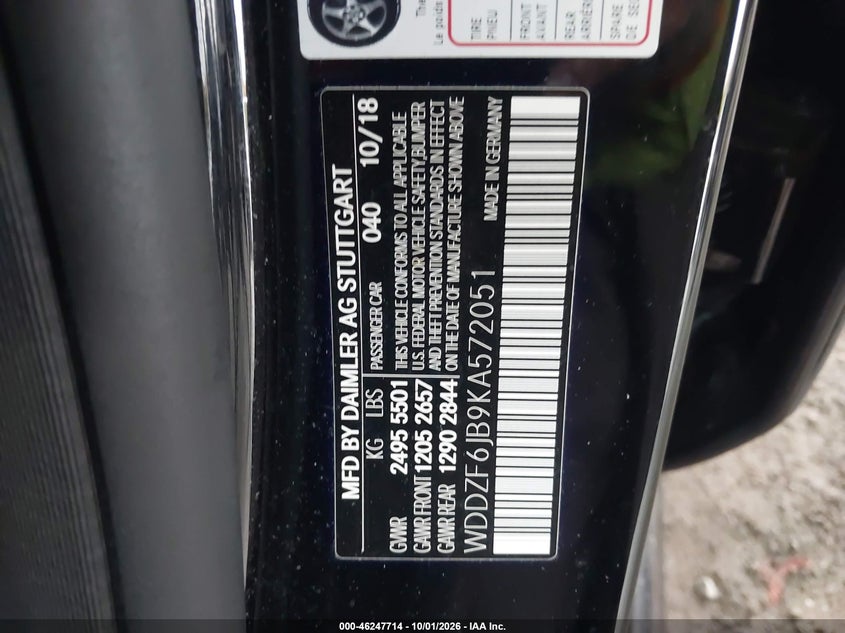 MERCEDES-BENZ E 450 2019 VIN WDDZF6JB9KA572051